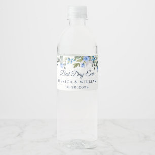 Elegant Eucalyptus Blue Roses Best Day Ever  Water Bottle Label