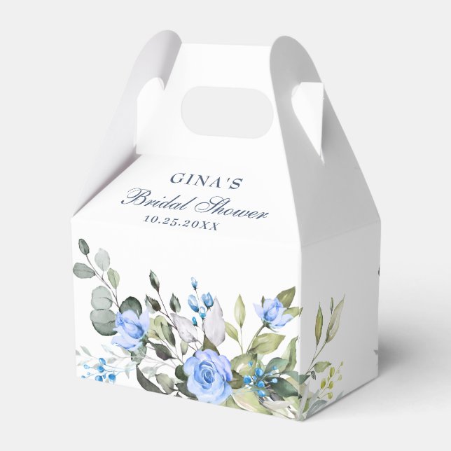 Elegant Eucalyptus Blue Roses Bridal Shower Favour Box (Back Side)