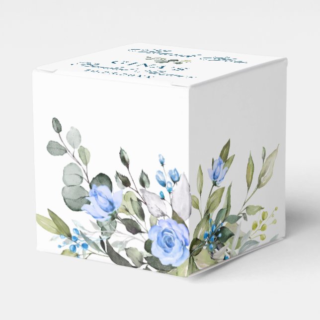 Elegant Eucalyptus Blue Roses Bridal Shower Favour Box (Front Side)
