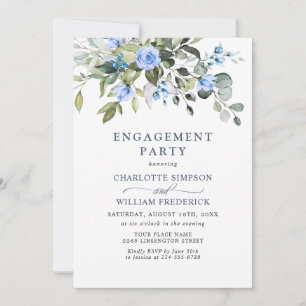Elegant Eucalyptus Blue Roses ENGAGEMENT PARTY Invitation