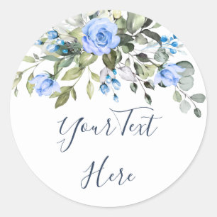 Elegant Eucalyptus Blue Roses Floral Greenery Classic Round Sticker