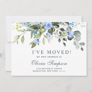 Elegant Eucalyptus Blue Roses Floral Moving Announcement