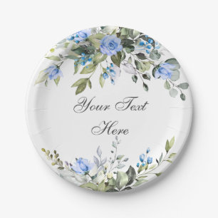 Elegant Eucalyptus Blue Roses Floral Party Paper Plate