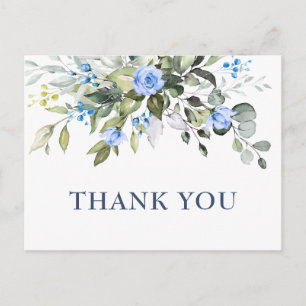 Elegant Eucalyptus Blue Roses Floral Thank You Postcard