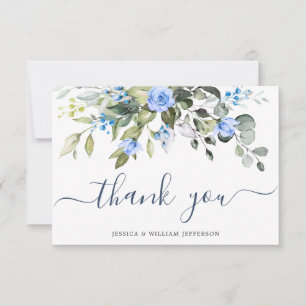 Elegant Eucalyptus Blue Roses Greenery Thank You Card