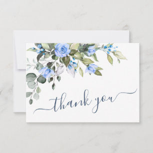 Elegant Eucalyptus Blue Roses Greenery Thank You Card