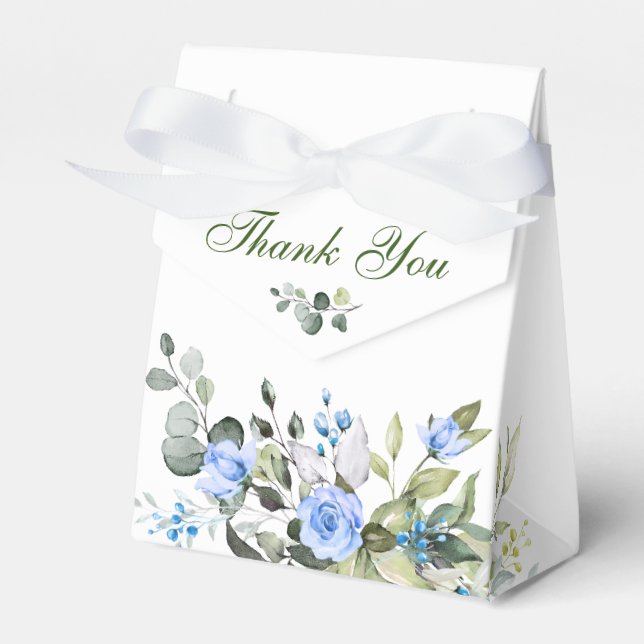 Elegant Eucalyptus Blue Roses Greenery Wedding  Favour Box (Front Side)