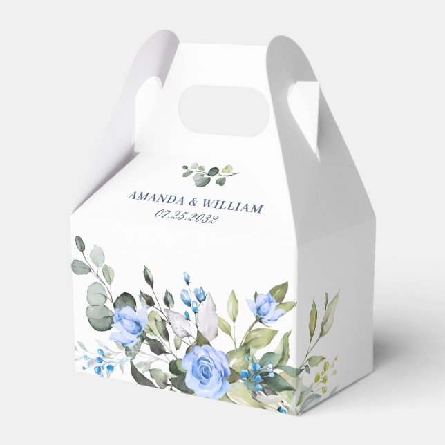 Elegant Eucalyptus Blue Roses Greenery Wedding Favour Box (Front Side)