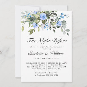 Elegant Eucalyptus Blue Roses REHEARSAL DINNER Invitation