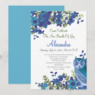 Elegant Eucalyptus Blue Teal Floral Owl