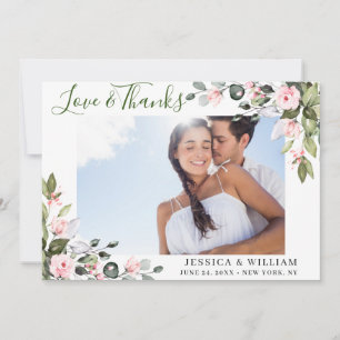 Elegant Eucalyptus Blush Pink Roses 4 PHOTO Thank You Card