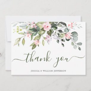 Elegant Eucalyptus Blush Pink Roses Floral Thank You Card