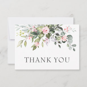 Elegant Eucalyptus Blush Pink Roses Floral Thank You Card