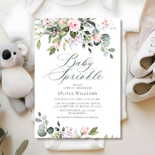 Elegant Eucalyptus Blush Roses Baby Sprinkle Invitation