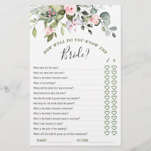 Elegant Eucalyptus Blush Roses Bridal Shower Game