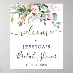 Elegant Eucalyptus Blush Roses Bridal Shower Poster