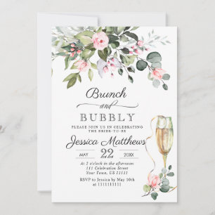 Elegant Eucalyptus Blush Roses Brunch & Bubbly Invitation