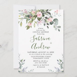 Elegant Eucalyptus Blush Roses COUPLE SHOWER Invitation