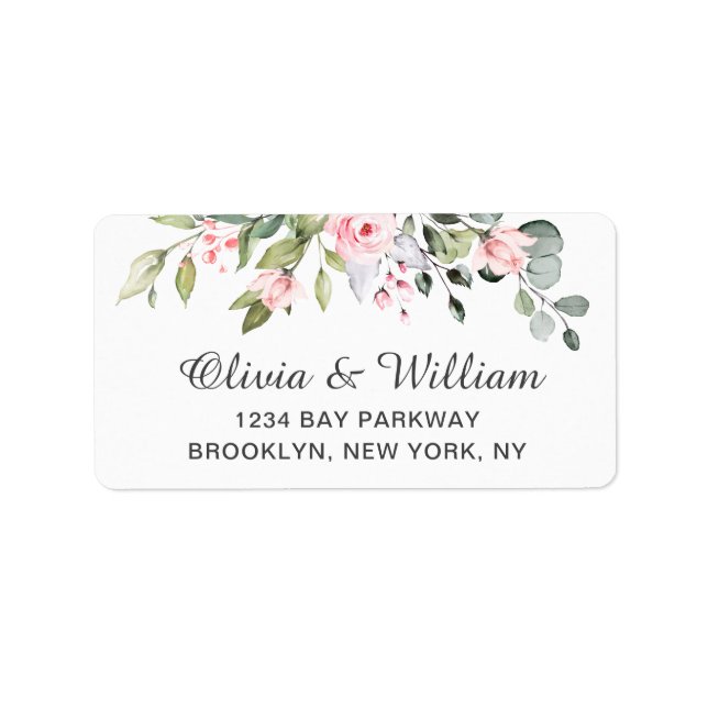 Elegant Eucalyptus Blush Roses Floral Label (Front)