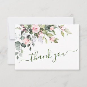 Elegant Eucalyptus Blush Roses Floral Thank You Card
