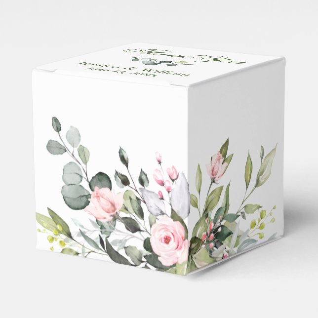 Elegant Eucalyptus Blush Roses Floral Wedding Favour Box (Front Side)