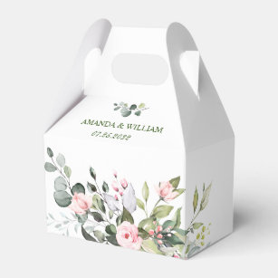 Elegant Eucalyptus Blush Roses Greenery Wedding Favour Box