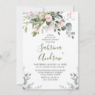 Elegant Eucalyptus Blush Roses REHEARSAL DINNER Invitation