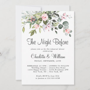 Elegant Eucalyptus Blush Roses REHEARSAL DINNER Invitation