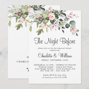 Elegant Eucalyptus Blush Roses REHEARSAL DINNER Invitation