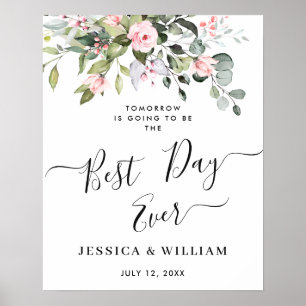 Elegant Eucalyptus Blush Roses Rehearsal Dinner Po Poster