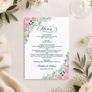 Elegant Eucalyptus Blush Roses Wedding Menu