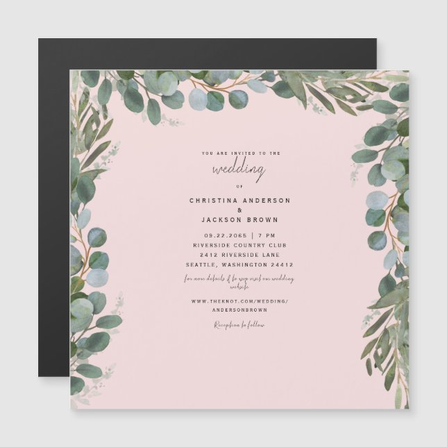 Elegant  Eucalyptus Blush Wedding II Magnetic  Invitation (Front/Back)
