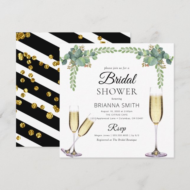 Elegant Eucalyptus Boozy Greenery Bridal shower Invitation (Front/Back)