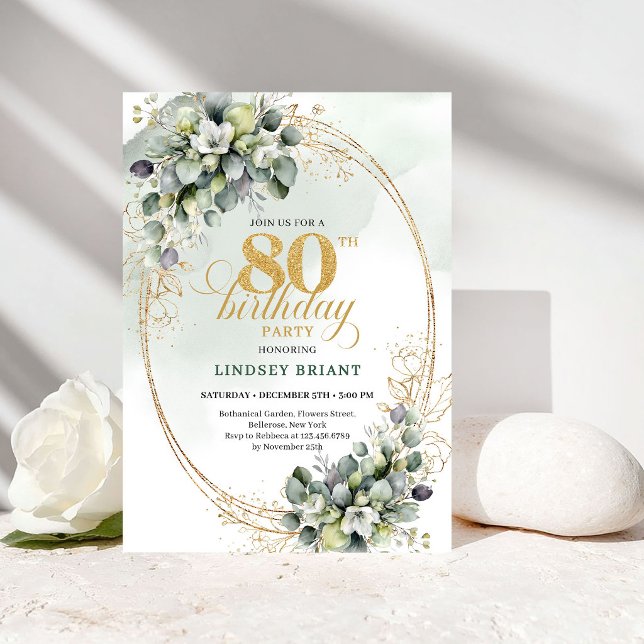Elegant Eucalyptus Botanical 80th Birthday Invite (Elegant Eucalyptus Botanical 80th Birthday Invite)