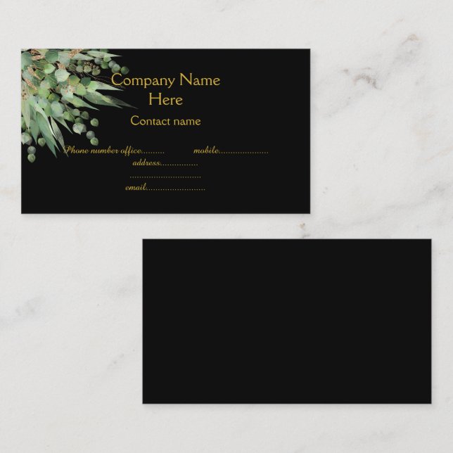 Elegant Eucalyptus Botanical Black Business Card (Front/Back)