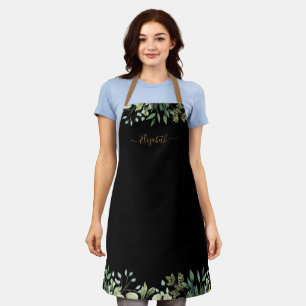 Elegant Eucalyptus Botanical Gold Script Name Apron