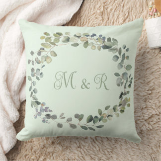 Elegant Eucalyptus Botanical Greenery Monogram Cushion