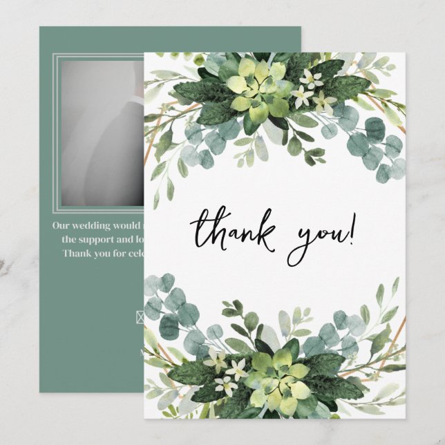 Elegant eucalyptus botanical photo wedding  thank you card (Front/Back)