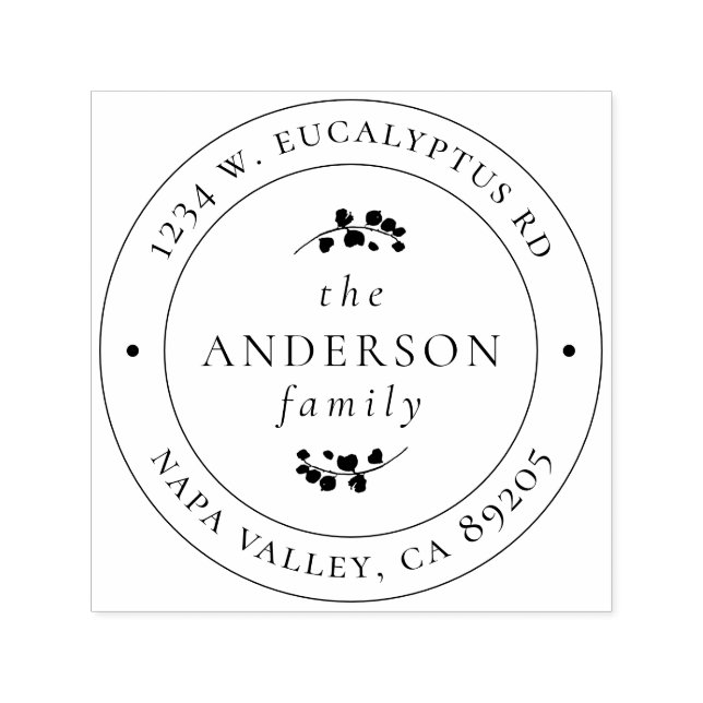 Elegant Eucalyptus Botanical Round Return Address Self-inking Stamp (Design)