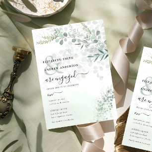 Elegant Eucalyptus Botanical Sage Engagement Invitation