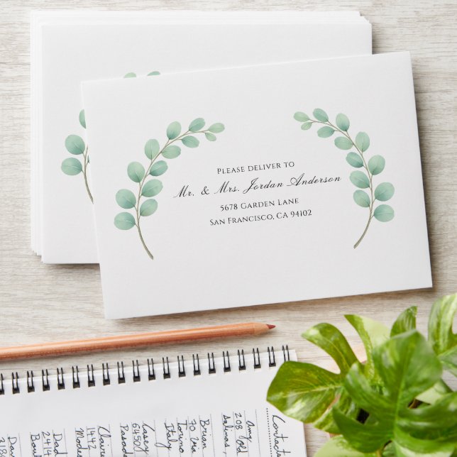 Elegant Eucalyptus Branch Custom Address Envelope (Stacked)