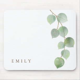 Elegant Eucalyptus Branch Feminine Name Mouse Mat