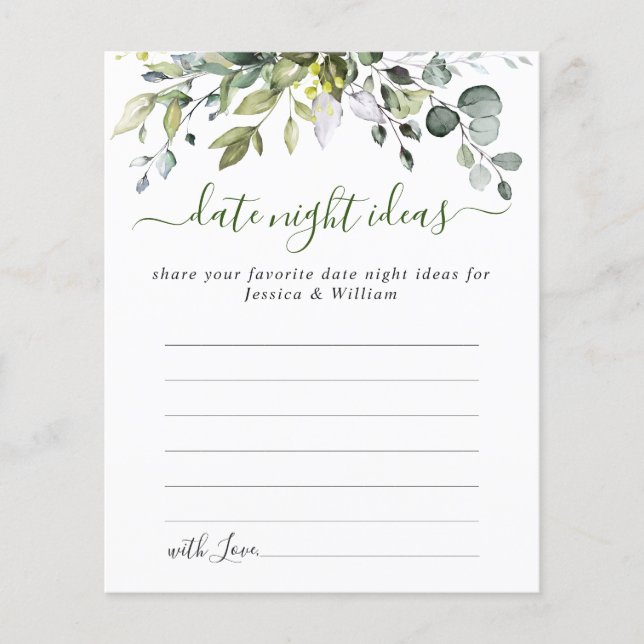 Elegant Eucalyptus Bridal Shower Date Night Idea (Front)