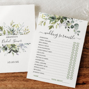 Elegant Eucalyptus Bridal Shower Game Card