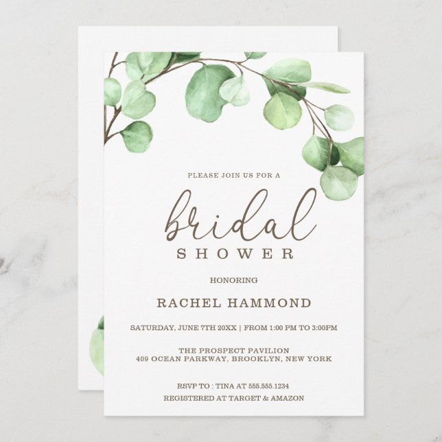 Elegant Eucalyptus Bridal Shower Invitation (Front/Back)