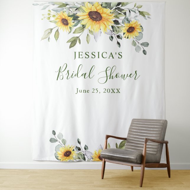 Elegant Eucalyptus Bridal Shower Photo Backdrop Tapestry (In Situ)