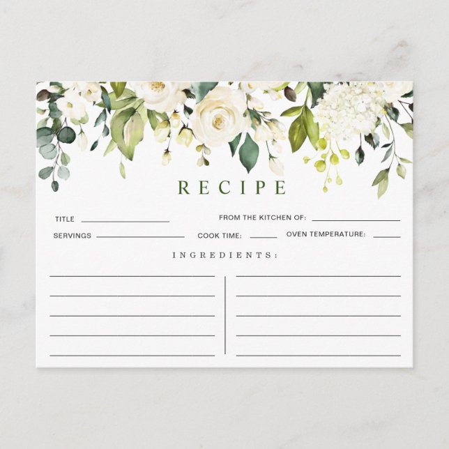 Elegant Eucalyptus Bridal Shower Recipe Card (Front)