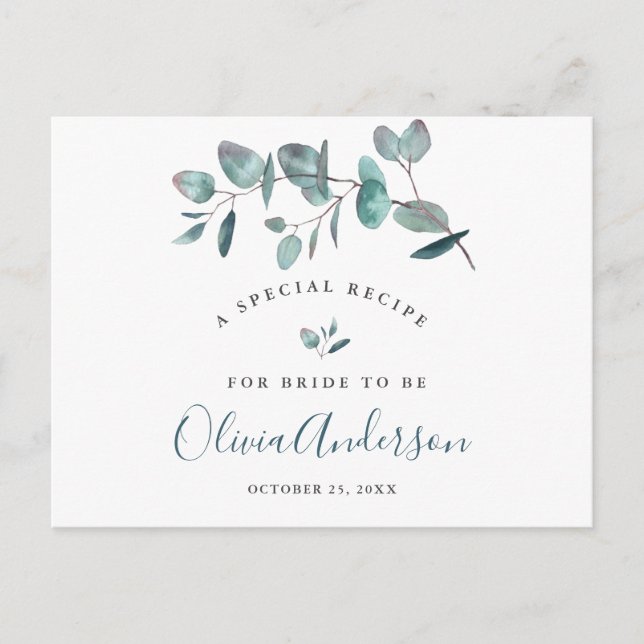 Elegant Eucalyptus Bridal Shower Recipe Card (Front)