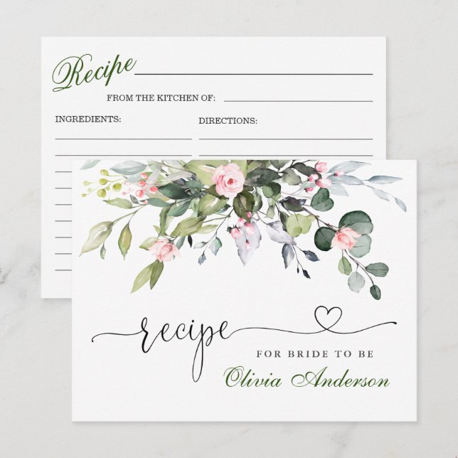 Elegant Eucalyptus Bridal Shower Recipe Card (Front/Back)