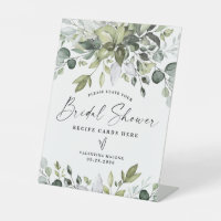 Elegant Eucalyptus Bridal Shower Recipe Cards Sign
